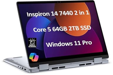 Dell Inspiron 14 7440 2-in-1 Laptop (14" FHD+ Touchscreen, Intel Core 5 120U (> i7-1355U), 64GB DDR5, 2TB SSD), for Creator, Designer, 10-Hr Long Battery Life, Backlit, Win 11 Pro w/ AI Copilot