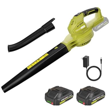 VERVEWAVE Leaf Blower Cordless, 20V Electric Blower with 2 X 2.0Ah Batteries and Fast Charger, 3 Speed Control, Handheld Lightweight Blower for Patio, Garden Cleaning, Dust, etc—Lemon Green