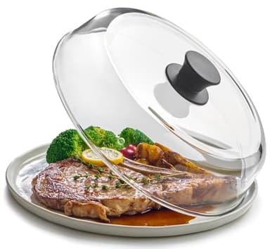 Le'raze 10inch Glass Microwave Splatter Cover for Food - 100% Food Grade BPA & Lead Free - Dishwasher Safe - Cookware & Bakeware Serving Dish Plate Mess Guard Lid with Easy Grip Silicone Handle Knob