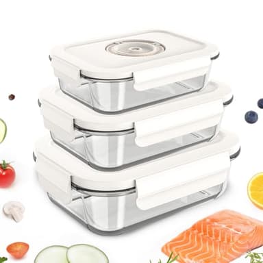 GENIEX Glass Vacuum Seal Containers for Food Storage (Sealer sold separately)
