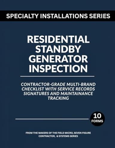Residential Standby Generator Inspection: Contractor-Grade Multi-Brand Checklist with Service Records Signatures and Maintainance Tracking (Specialty Installations Series)