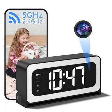 JUFLSKY Clock Camera,5G&2.4G WiFi Security Camera Indoor,2K Cameras for Home Security,3 in 1 Indoor Camera with Alarm,Color Night Vision Human Motion Detection