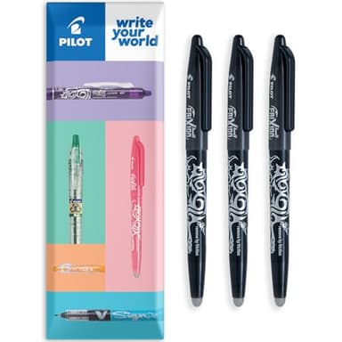 Pilot Frixion Heat/Friction Erasable Rollerball Pen FR7 - Medium Line 0.7mm Tip Nib - Wallet Pack of 3 (Black)