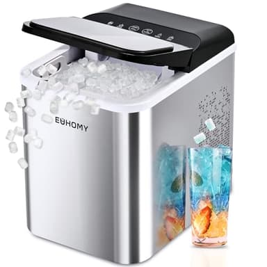 EUHOMY Nugget Countertop, Ready in 8 Mins, 35lbs/24H, Self-Cleaning, Portable Machine with Ice Scoop & Basket, Sonic with Chewable Pellet Ice for Home/Party/RV/Camping