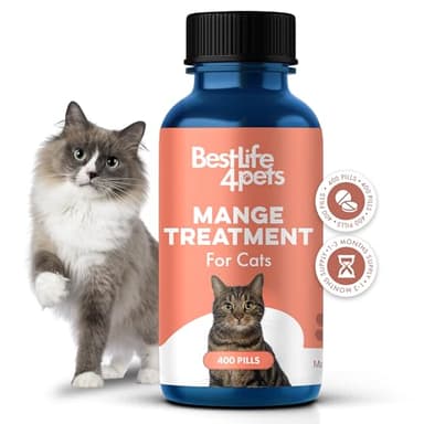 Mange Support for Cats, Natural Ear Mite & Cat Itchy Skin Relief, Relieves Welts, Scabs, Red and Flaky Skin, Shedding, Patchy Fur and Excessive Grooming, Total Cat Skin and Coat Care, 400 Tiny Pills
