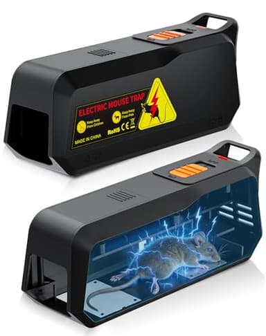 2 Pack Electric Mouse Trap Zapper with Powerful Voltage, Effective Electronic Mouse Traps Indoor for Home, No-Touch Disposal, Reusable Mice Catcher for Kitchen, Living Room, Garage and More (Black)