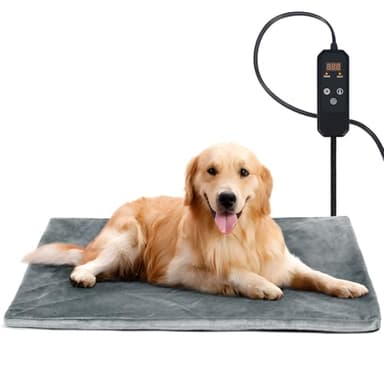 Niubya Pet Heating Pad for Dogs and Cats, Adjustable Temperature and Waterproof Pet Heated Mat with Timer, Electric Heating Pet Bed with Chew Resistant Cord and Soft Washable Cover, 35" x 24"