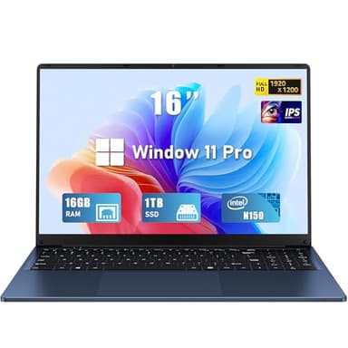 FUNYET Laptop Computer, Gaming Laptops 2026, 16 Inch Lap Top PC Windows 11 Pro, 16GB RAM 1TB SSD, Intel N150 Processor(up to 3.6GHz), Office 365, Backlit Keyboard, 2-Year Warranty, Students, Business