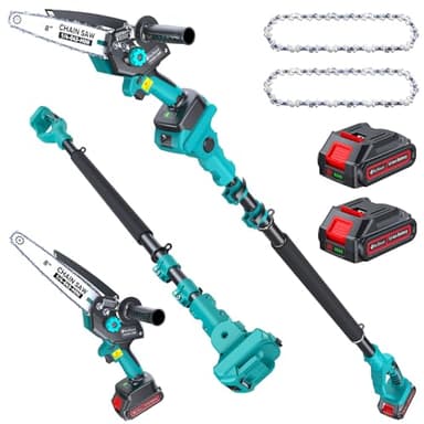8" Electric Tree Saw for Prunning High Branches,Brushless Mini Chainsaw Cordless with Extension Pole 2 Batteries, 2-in-1 Battery Powered Hand Held Chain Saw & Pole Pruner for Trimming Tree Limbs