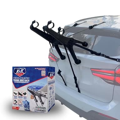 K&K Auto Accessories Compact 2-Bike Trunk Bike Rack Premium Cross-Country Trunk-Mount Bicycle Carrier for Cars, SUV Heavy Duty Rear Bike Transport Tool for Professional Cyclists