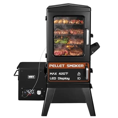 Wood Pellet Smoker with Rainproof Cover, Vertical Electric Pellet Smoker Grill With Hook Meat Probe LED Display Temperature Control (616sq.in)