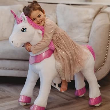 PonyCycle Ride on Unicorn Ride on Toys for Girls Riding Pink Unicorn Rocking Horse Essential Model E (with Brake/ 30" Height/Size 3 for Age 3-4) Ride-on Animals Plush Pony Toys, E312