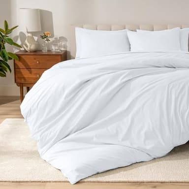 Bare Home 100% Organic Cotton Queen Duvet Cover Set - Crisp Percale Weave - Lightweight & Breathable - Cooling Duvet Cover Set (Queen, White)