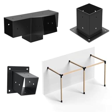 Aukivon Pergola Bracket Kit, 15° Slanted Roof Wall Mount 4-Way Pergola Kit with Post Base, Easy Installation for 4''x4'' Wooden Beams, Ideal for Gazebos, Patio Pergolas, Log Cabin