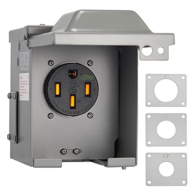 Suplevel 50 Amp EV/RV Power Outlet Box, Extra Heavy Duty EV-Grade 14-50R Receptacle, NEMA 3R Enclosed Lockable Weatherproof Outdoor Metal Box, EV Charger, 3-Pole, 4-Wire, ETL Listed