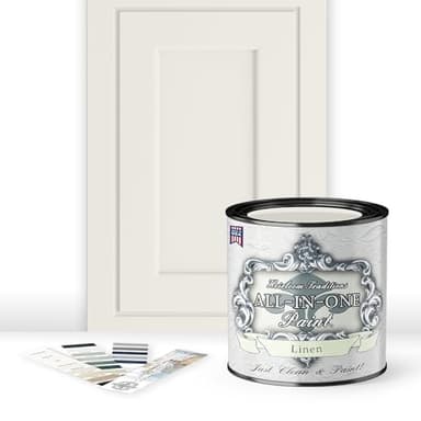 Heirloom Traditions ALL-IN-ONE Paint, Linen (off-white), Quart - Durable cabinet and furniture paint. Built in primer and top coat, no sanding needed. Includes our 30 featured color card.