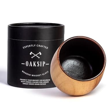 Oaksip The Original Charred Wooden Bourbon Drinking Glass | Charred Old Fashioned Glass | Bourbon Gifts for Men, Dad, or Brother | Whiskey Gifts