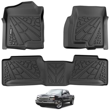 KARPAL Floor Mats for 2001-2007 Chevrolet Silverado/GMC Sierra 1500/2500/3500 (Only Fit Extended Cab Classic Body Style),TPE All Weather Protection Heavy Duty Floor Liners,Front & 2nd Row