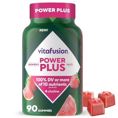 vitafusion Power Plus Women’s Multivitamin Gummies, 100% Daily Value or More of 10 Nutrients, Helps Support Nerve, Energy Metabolism, Bone & Immune Health, Strawberry & Watermelon Flavor, 90 Count