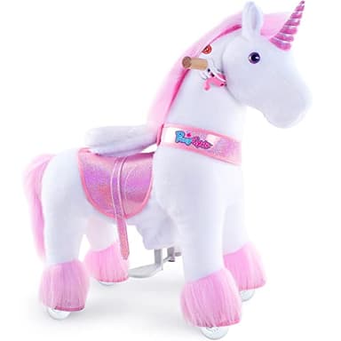 PonyCycle Ride on Unicorn Horse for Kids Toddler Rocking Horse (with Brake/ 30" Height/Size 3 for Age 3-4) Pink Unicorn Plush Kids Ride on Horse Toys Rideable Unicorn Ride-on Birthday Gifts Ux302