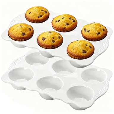 Hiceeden 2 Pack Ceramic Muffin Pans, 6 Cups Non-stick Muffin Tin Cupcake Baking Pans with Handles for Muffin Cakes, Egg Tarts, Mousse, Pot Pie, Jelly
