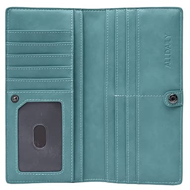 Alldaily Ultra Slim Thin Women Wallet RFID Blocking Credit Card Holder Bifold Long Ladies Billfold (Purist Blue)