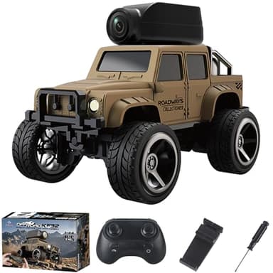 Moonzeamus KF32 1:64 RC Mini Climbing Alloy Video Car with APP Control and Radio Remote Control HD Camera FPV Cars (Yellow)
