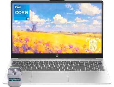 HP 15.6" Business Laptop Computer, 12GB RAM 512GB SSD, 10-Core Intel Core i5, Windows 11 with Copilot AI, Fingerprint Reader, Backlit Keyboard, SageNova Earphones