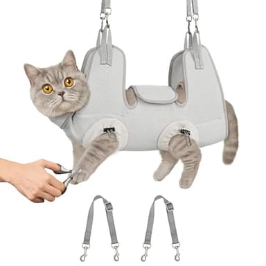 Supet Cat Grooming Hammock Harness for Nail Trimming, Cat Grooming Hanging Sling for Nail Clipping, Pet Restraint Holder for Cutting Nails, Medicine, Ear & Teeth Cleaning, Eye Care (Grey M)