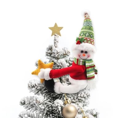 LANGFON Christmas Tree Topper Snowman Christmas Tree Topper Decorations for Christmas Home Decor Cute Snowman Hugger Decoration Ornaments Party Supplies Christmas Curtain Tie Wine Bottle Decoration