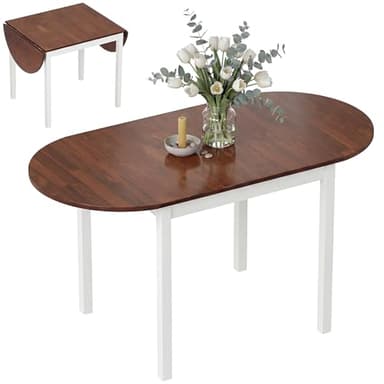 HOMCOM 55" Solid Wood Kitchen Table for 4-6 People, Oval Drop Leaf Tables for Small Spaces, Folding Dining Table, Brown