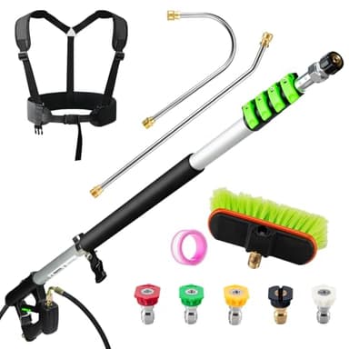 TOR 24 FT Telescoping Pressure Washer Wand with Pressure Washer Extension Wand,Gutter Cleaner Attachment, Pressure Washer Telescoping Wand with 5 Spray Nozzle Tips, 2 Hose Inlet Adapters, Brush Head