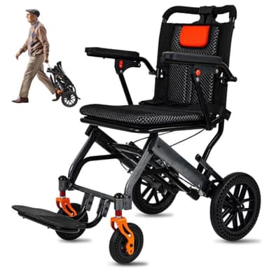 SOFTFISH 20LBS Wheelchairs for Adults, Transport Wheelchair Lightweight Foldable with Carbon Fiber Coating & 10" Honeycomb Wheels, 220LBS Capacity, Pull Rod, 16.2" Seat for Travel & Daily Use