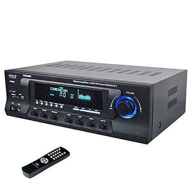 Pyle Wireless Bluetooth Audio Power Amplifier - 300W 4 Channel Home Theater Stereo Receiver with USB, AM FM, 2 Mic IN with Echo, RCA, LED, Speaker Selector, For Studio, Home Use, Black - PT272AUBT