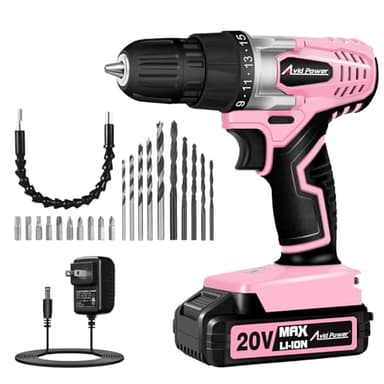 AVID POWER 20V MAX Lithium lon Cordless Drill Set, Power Drill Kit with Battery and Charger, 3/8-Inch Keyless Chuck, Variable Speed, 16 Position and 22pcs Bits (Pink)