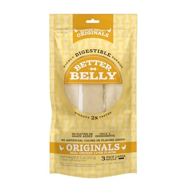 Better Belly Highly Digestible Rawhide Large Roll ChewS, 3 Count (Pack of 1)