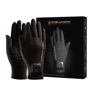 Brownmed Intellinetix Therapy Gloves - Compression Hand Gloves for Pain Relief - Wearable Vibration Therapy Massager - Small