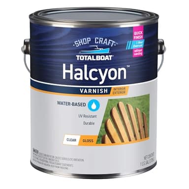 TotalBoat Halcyon Water-Based Marine Varnish | Fast-Drying Polyurethane Wood Finish for Boats, Outdoor Furniture, and Woodworking | Clear Gloss, Gallon