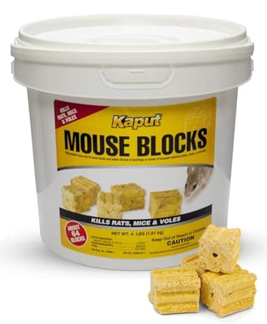 Kaput Mouse Bait Blocks, Rodent Bait for Mice & Rats, Warfarin Vole Killer for Indoor/Perimeter Use, Kills Rodents with Consistent Feeding - Ideal for Homes, Farms & Transport Areas (4 lbs)