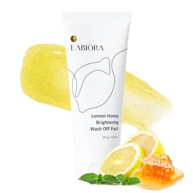 Labiora Lemon Honey Face Mask Wash-Off Pack & Scrub — 5-Minute, Exfoliating, Hydrating, Gentle for Sensitive Skin, with Manuka Honey & Lemon Extract, 3.52 oz (100 g)