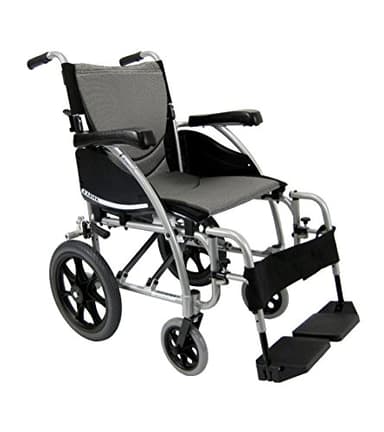 Karman Healthcare 22 lbs Ultra Lightweight Ergonomic Transport Wheelchair with Removable Footrest in Silver, 18" x 17" Seat, (S-115F18SS-TP)