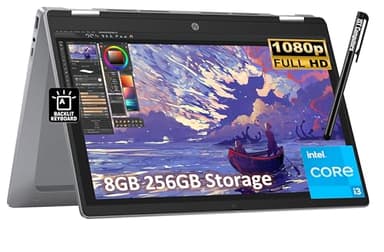 HP Chromebook Plus x360 14 2 in 1 laptop (14" FHD Touchscreen, Intel 8-Core i3-N305 (> i5-1134G7), 8GB RAM, 256GB UFS, Pen) for Home & Students, Backlit KB, 1080p Webcam, Chrome OS w/ Google AI