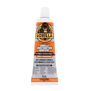 Gorilla Max Strength Construction Adhesive, Clear Glue, 2.5 Ounce Squeeze Tube (Pack of 1) - Gap Filling and Waterproof