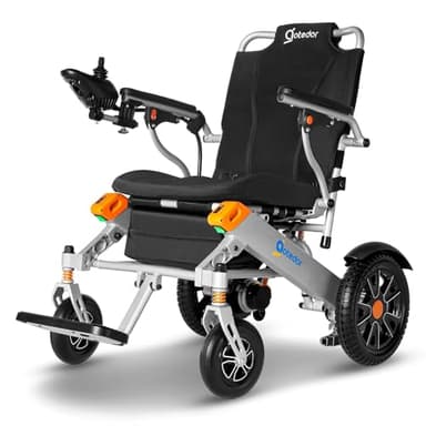 Aotedor Electric Wheelchairs for Adults,Equipped with 2 Packs Safe Side Slide-in Batteries 20 Miles Travel Range All Terrain Motorized Wheelchair for Seniors Airline Approved (Silver-Orange)
