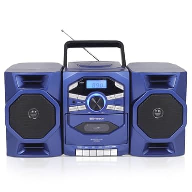 Emerson Portable CD Player Boombox with Cassette Player, Tape Recorder, AM/FM Radio, MP3 AUX Input, Detachable Speakers, AC/DC & Battery Operated – Stereo System for Home, Travel, Indoor & Outdoor Use