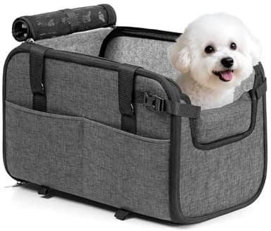 YUDODO Large Dog Car Seat for Center Console (Width＞9.5in) Fits 10-18lbs, Anti-Slip Puppy Cat Travel Portable Booster Seat, Luxury Pet Car Bed Carseat PU Leather Gray