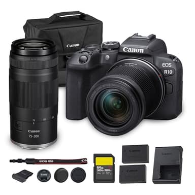 Canon EOS R10 Mirrorless Camera Kit | 24.2MP APS-C Sensor with RF-S 18-150mm Lens | 4K Video Dual Pixel AF Compact Travel Photography (5331C016) + Canon RF 75-300mm Lens + 64GB Card + More