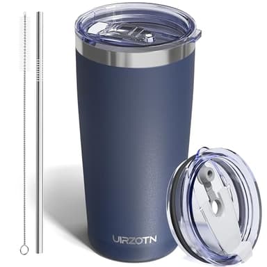 UIRZOTN Travel Coffee Tumbler 20oz, Leakproof Travel Coffee Mug with Dual Lids and Straw, Stainless Steel Double Wall Vacuum Insulated Tumbler for Hot/Iced Drinks (Navy Blue, Textured Matte)