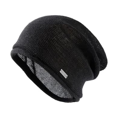 TOP-EX 100% Linen Lightweight Summer Beanie for Men - Cool & Breathable Slouchy Beanies Hat Knit Cap for Women, Black Medium Large