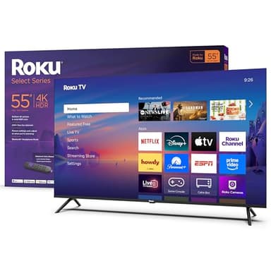 Roku Smart TV – 55-Inch Select Series, 4K HDR TV – Roku TV with Enhanced Voice Remote – Flat Screen LED Television with Wi-Fi for Streaming Live Local News, Sports, Family Entertainment